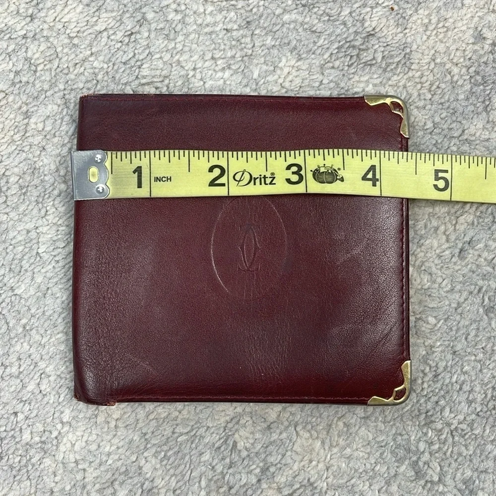 Cartier Paris Designer Bifold Wallet Burgundy Maroon Leather Bill Holder